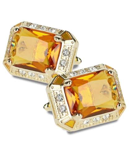 Big Rectangular Colored Crystal Cuff Links for Men – Tuxedo Suit Accessories, Cufflinks for Men - style: Yellow/Gold