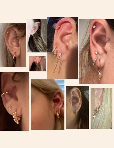 Fiusem 14K Gold Plated Huggie Hoop Earrings for Women | 8/10/12 Hypoallergenic Small Twisted beaded Huggie Earrings - color: Gold Twisted, size: 10MM