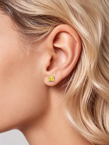 ChicSilver 925 Sterling Silver Earrings Sparkling Heart/Round/Princess Cut Birthstone Earrings for Women Birthday Jewelry with Gift Box - style: A.November(Yellow Topaz)-Princess Cut