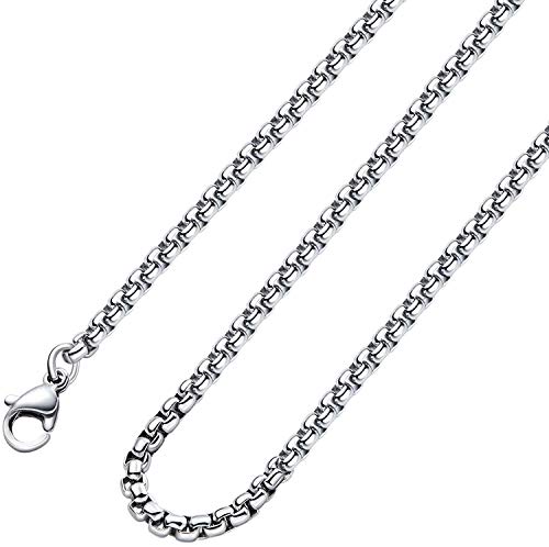 Square Rolo Chain Necklace Stainless Steel Round Box Necklace for Men & Women - size: 26 Inches, style: 3 mm Wide