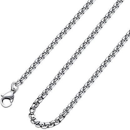 Square Rolo Chain Necklace Stainless Steel Round Box Necklace for Men & Women - size: 26 Inches, style: 3 mm Wide