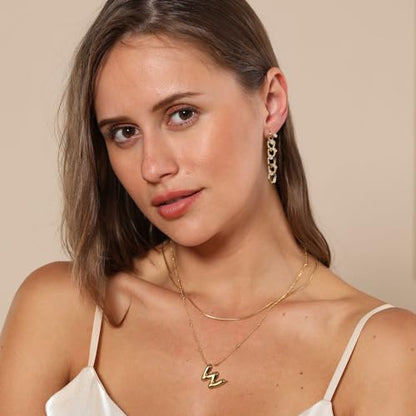 LUCA SMITH 2-Piece Initial Necklaces for Women, Dainty Balloon Bubble A-Z Letter Necklace Set, Name Letter Alphabet Pendant Layered Choker Necklaces Personalized Jewelry Gift - color: Gold bubble letter necklace, style: Initial Set-W