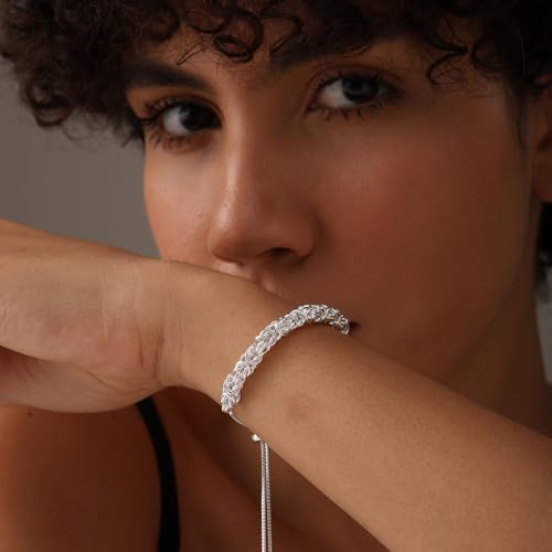 LeCalla 925 Sterling Silver Byzantine Bolo Bracelet for Women | Handmade Adjustable Sliding Bolo Link Chain Bracelet | Classic Italian Byzantine Jewelry - color: Silver Byzantine