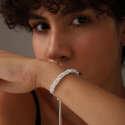 LeCalla 925 Sterling Silver Byzantine Bolo Bracelet for Women | Handmade Adjustable Sliding Bolo Link Chain Bracelet | Classic Italian Byzantine Jewelry - color: Silver Byzantine
