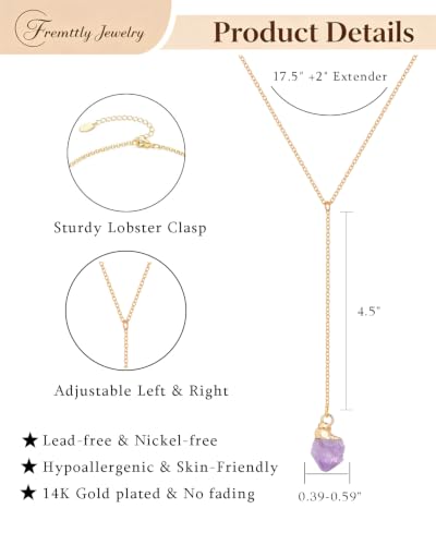 Lariat Necklace for Women Dainty Gold Long Crystal Drop Y-Shaped Necklace | 14k Gold Plated Crystal Drop Necklace Trendy Non Tarnish Simple Gold Jewelry For Wedding, Prom, Daily - color: Amethyst