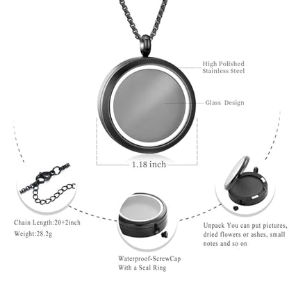 Oinsi Cremation Locket Necklace For Ashes Of Loved One Carry Photo Glass Memorial Urn Jewelry 316L Stainless Steel Keepsake Gifts - color: A-Black