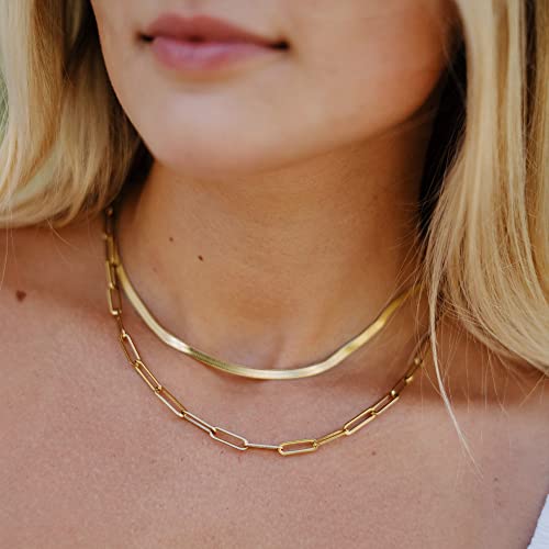 Layered Necklaces for Women - 14K Dainty Gold Plated Layering Chokers Necklaces Set Multilayer Delicate Necklace Trendy Adjustable Long Layered Necklaces for Women - style: 15 Paper Clip + Snack Chain
