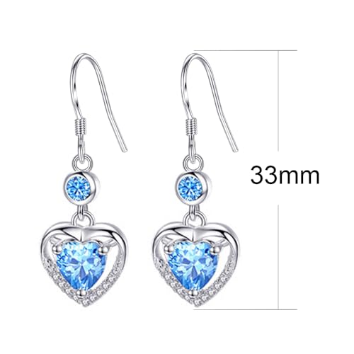 925 Sterling Silver Dangle Earrings with Charms Heart, Water drop, Moon, Star Long Drop Earring for Women Jewelry Gifts Hypoallergenic - color: heart zircon-blue