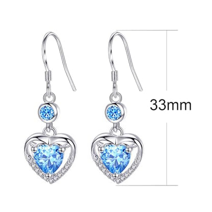 925 Sterling Silver Dangle Earrings with Charms Heart, Water drop, Moon, Star Long Drop Earring for Women Jewelry Gifts Hypoallergenic - color: heart zircon-blue
