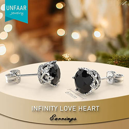 Round Cut Cubic Zirconia Stud Earrings for Men Women | Brilliant CZ Simulated Diamond, 18K White Gold Plated Sterling Silver, Hypoallergenic - color: Black CZ
