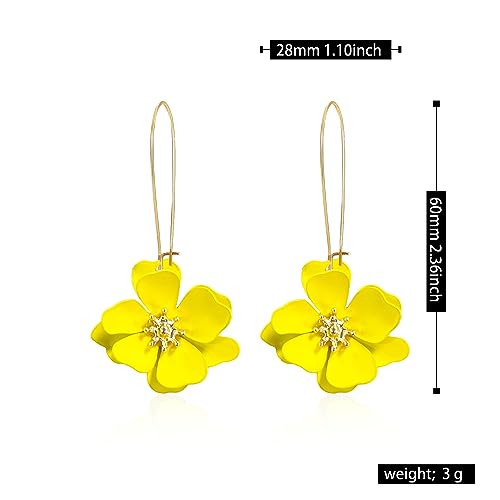 Bohemian Daisy Flower Matte Floral Long Petal Drop Dangle Earrings Layered Tiered for Women Chic Boho Wedding Jewelry - color: Yellow