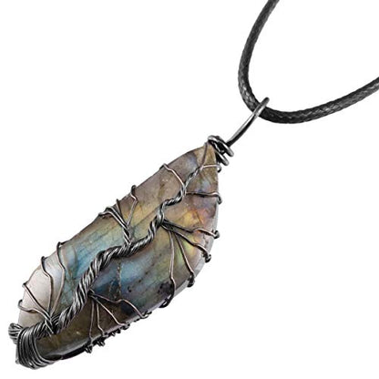 TUMBEELLUWA Handmade Copper Wire Wrapped Labradorite Necklace for Women Men | Irregular Shape, Third Eye Chakra, Enhances Intuition & Spiritual Awareness, 19.86" Stainless Steel Chain, Daily Wear - style: Style 8