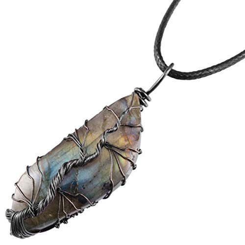 TUMBEELLUWA Handmade Copper Wire Wrapped Labradorite Necklace for Women Men | Irregular Shape, Third Eye Chakra, Enhances Intuition & Spiritual Awareness, 19.86" Stainless Steel Chain, Daily Wear - style: Style 8