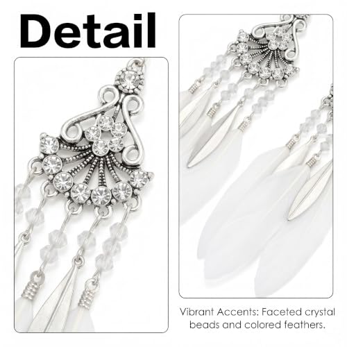 FRESHME Feather Earrings for Women - Native American Jewelry Boho Dangle Ethnic Indian Ear Drop for Music Festival Birthday - color: White