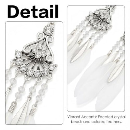 FRESHME Feather Earrings for Women - Native American Jewelry Boho Dangle Ethnic Indian Ear Drop for Music Festival Birthday - color: White