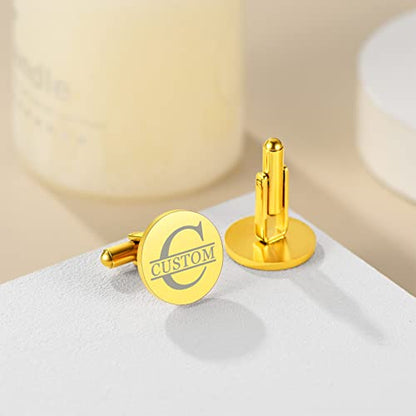 Custom4U Custom Photo Cufflinks for Men Father of the Bride Gifts - color: D-Initial+Name-Gold