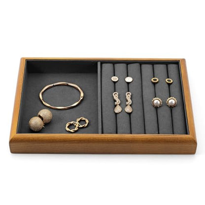 Oirlv Wood Jewelry Ring Display Tray Dark Grey | Solid Wood Frame, Soft Microfiber Interior, 9.84X17X1.18In Ring Tray With Slots, Beautiful Wood Finish, Protects Jewelry - color: Grey, size: 5 slot