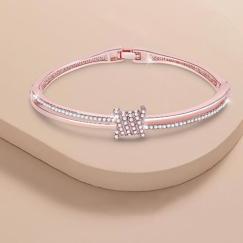 Princess Bangle Bracelets For Women 18K Gold Plating Adjustable Bracelets With White Crystal Idea Gift For Women - color: Rose Gold