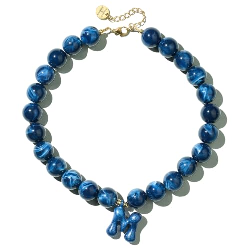 DoDoBeads Chunky Colorful Beaded Initial Necklace, Bubble Letter Choker | Gift box and dust pouch included; waterproof and sweat-resistant with real gold plated stainless steel hardware - color: Universe-M