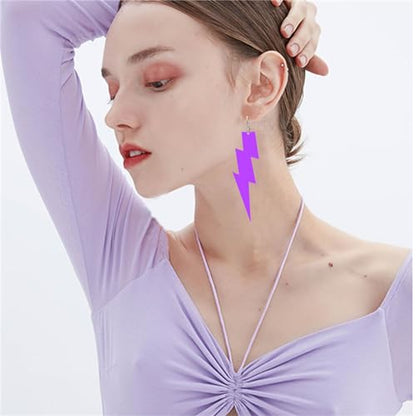 ONLYJUMP Acrylic Exaggerated Lightning Earrings Statement Punk Retro Geometric Delicate Neon Personalized Earrings Accessory Jewelry for Women - color: Exaggerated Purple
