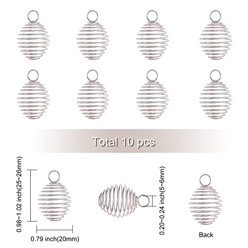 LiQunSweet 10 Pcs Stainless Steel Round Wire Pendants Spiral Wrap Around Bead Cage Stone Holder Charm for Jewelry Making DIY Findings - color: Stainless Steel Cage_20mm