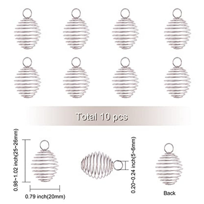 LiQunSweet 10 Pcs Stainless Steel Round Wire Pendants Spiral Wrap Around Bead Cage Stone Holder Charm for Jewelry Making DIY Findings - color: Stainless Steel Cage_20mm