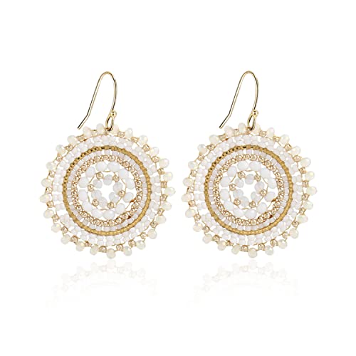 Colorful Summer Beaded Earrings For Women Crystals Glass Bead Dangle Drop Bohemia Earrings Statement Earrings For Women - color: White