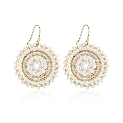 Colorful Summer Beaded Earrings For Women Crystals Glass Bead Dangle Drop Bohemia Earrings Statement Earrings For Women - color: White