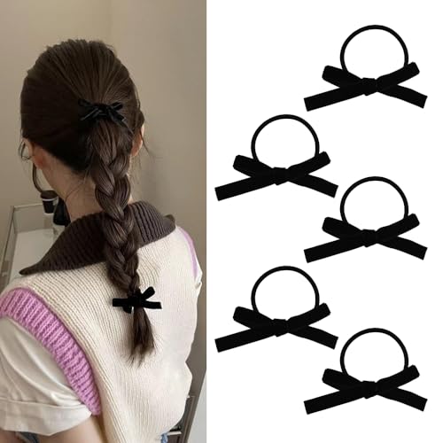 Hair Ties with Small Bows for Women Girls Bowknot Elastic Hair Tie Halloween Bow Knot Hair Scrunchies Hair Rope Ponytail Holders for Thin Fine Hair Accessories Hair Band Bow Decorative Hair Ties 4Pcs - color: Hair Ties with Small Bows