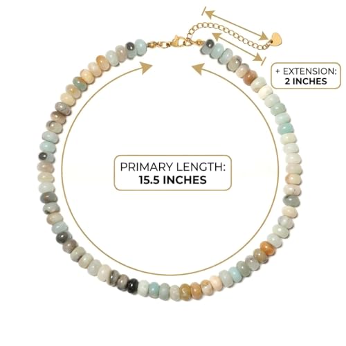 Beaded Necklace for Women,5x8mm Natural Amazonite Stone Beads,Boho Jewelry | Boho style for women who love natural colors, casual summer outfits, and easy everyday jewelry