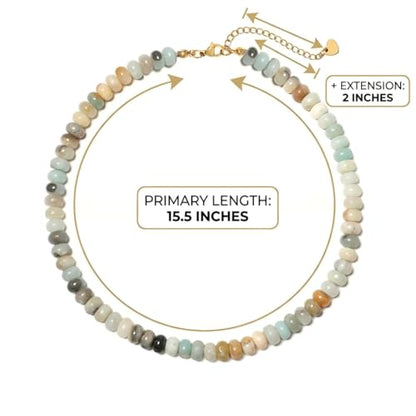 Beaded Necklace for Women,5x8mm Natural Amazonite Stone Beads,Boho Jewelry | Boho style for women who love natural colors, casual summer outfits, and easy everyday jewelry