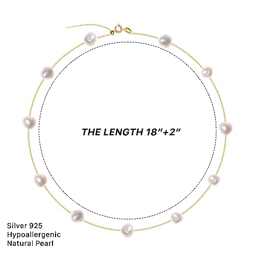 925 Sterling Silver Dainty Freshwater Cultured Pearl Choker Necklace White Genuine Real Pearl Charm Necklaces Jewelry Gifts for Her - color: Satellite Baroque 8-9mm-Gold