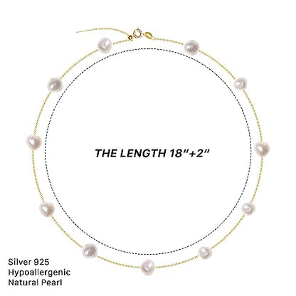 925 Sterling Silver Dainty Freshwater Cultured Pearl Choker Necklace White Genuine Real Pearl Charm Necklaces Jewelry Gifts for Her - color: Satellite Baroque 8-9mm-Gold
