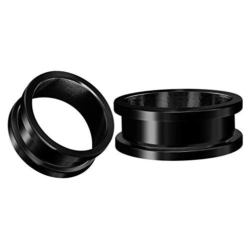Pair of 316L Surgical Steel Black Anodized Screw-fit Piercing Jewelry Ear Stretching Lobe Plugs flesh Tunnel Earring - style: C04 2Pcs 1" 1/8 (28mm)