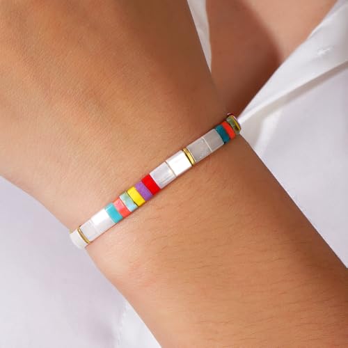 Candy Colorful Tila Flat Beads Bracelets for Women Trendy Unique Friendship Handmade Stackable Christmas Jewelry Gifts - color: colorful