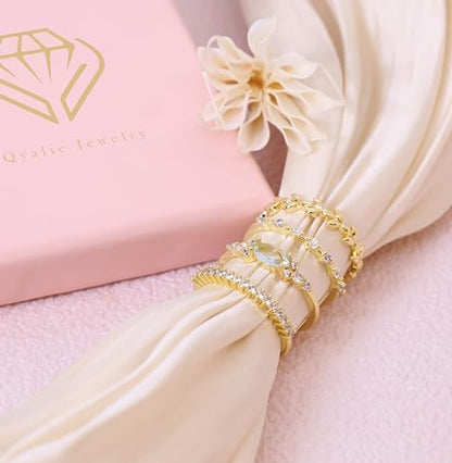 Stackable Rings for Women Set Dainty 14K Trendy Gold Plated Non Tarnish Stacking Cubic Zirconia Fashion Ring Jewelry Size 6 7 8 9 10 - style: 4pcs