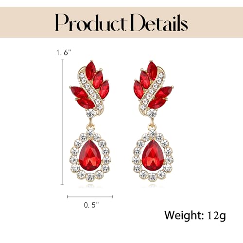 EleQueen Women's Austrian Crystal Art Deco Tear Drop Dangle Earrings Clip-on - color: 02-Gold-tone Ruby Color