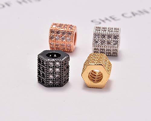 AD Beads Zircon Pave Rhinestones Hexagon Big Hole Bracelet Connector Spacer Beads 10pcs Mixed Color Hexagon 7x8mm - color: 10pcs Mixed Color Hexagon (7x8mm)