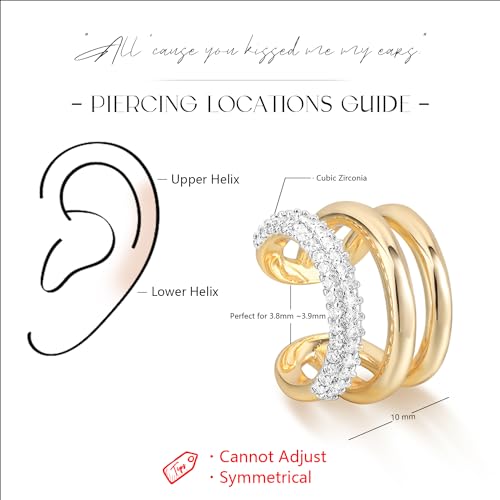 MYEARS Women Ear Cuff Earrings Gold Non Pierced Cartilage Clip on Open Wrap Hoop 14K Gold Plated Simple Hypoallergenic Everyday Jewelry - style: Bold Triple Split / Pair