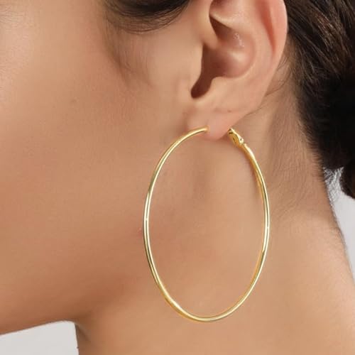 14K Gold Plated 925 Sterling Silver Posts large Hoop Earrings for Women, Hypoallergenic Big Hoop Earrings Lightweight Jewelry for Women 30/40/50/60/70MM - color: Gold-60mm
