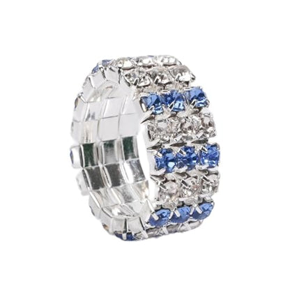 Sparkling Rhinestone Ring Set Trendy Elastic Rhinestone Crystal Stretch Ring Stackable Jewelry for Women Girls - color: 3 Rows Ring-Silver+White+Light Blue