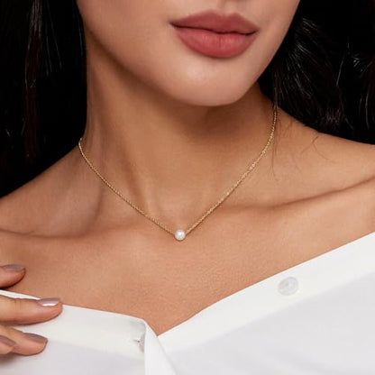 Zeffy Pearl Necklace 4MM/6MM/8MM Dainty Round Imitation Pearl Choker Necklace Wedding Pearl Necklace Delicate Jewelry for Women Simple Bridesmaid Jewelry Gifts - style: Single Pearl Adjustable Necklace