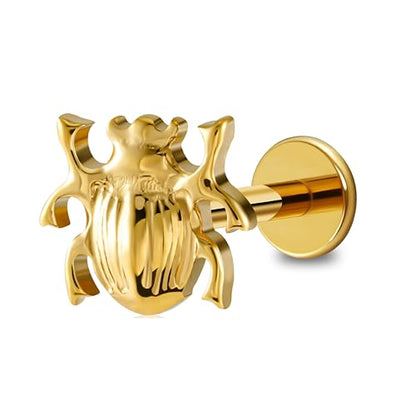 16G 6mm 8mm ASTM F136 Titanium Cartilage Piercing Jewelry Stud for Tragus Helix Conch Flat - color: Beetle - Gold