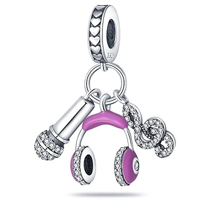 LNQOBU 925 Sterling Silver Charms for Bracelets Dangle Pendant fit Pandora Bracelets or Necklaces Jewelry Woman Gift Beads Charm (With one Spacer Beads) - style: C-Music Three Piece Pendant Charm