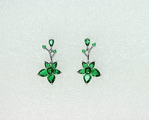 Faship Gorgeous CZ Crystal Floral Necklace Earrings Set - color: Green