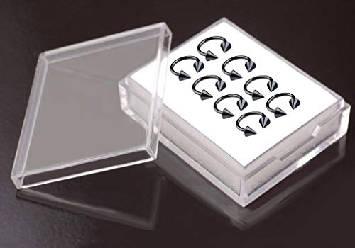8pcs 16g Horseshoe Ring Circular Barbell Cartilage Hoop Septum Nose Lip Eyebrow Spider Bite Tragus Black Spike Ear - 12mm