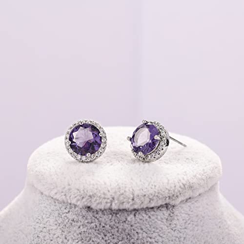 YOQUCOL Bright 8MM,10MM Cubic Zirconia Crystal Stud Earrings Round Pierced Earrings For Women - color: 10MM-Purple