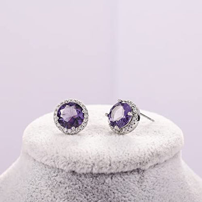 YOQUCOL Bright 8MM,10MM Cubic Zirconia Crystal Stud Earrings Round Pierced Earrings For Women - color: 10MM-Purple