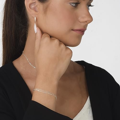925 Sterling Silver Double Layered Bracelet, Length 6.5-7.5 Inches, Chain Bracelets for Women, Waterproof Minimalist Women's Jewelry (Satellite Bar Chains)