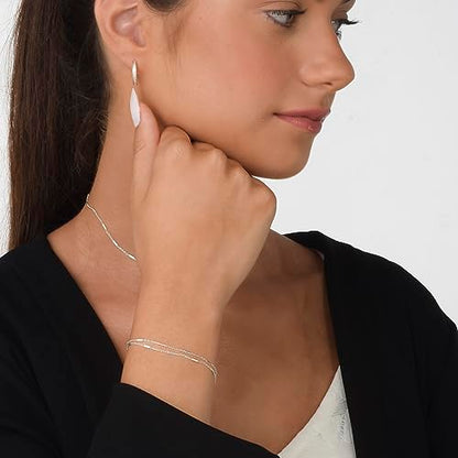 925 Sterling Silver Double Layered Bracelet, Length 6.5-7.5 Inches, Chain Bracelets for Women, Waterproof Minimalist Women's Jewelry (Satellite Bar Chains)